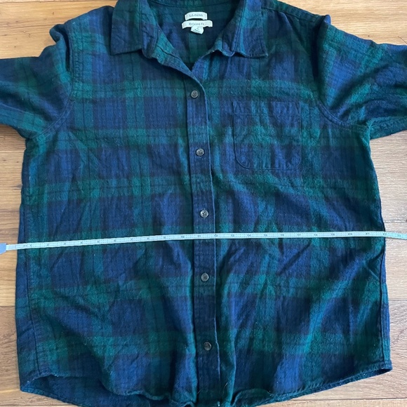 Women's L.L. Bean Scotch Plaid Green Blue Flannel Relaxed Fit Size Large Petite - Picture 10 of 11